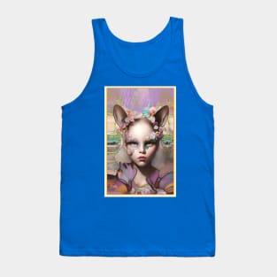 Stunning pop surrealism dream painting of a girl with flowers and ears of a cat Tank Top